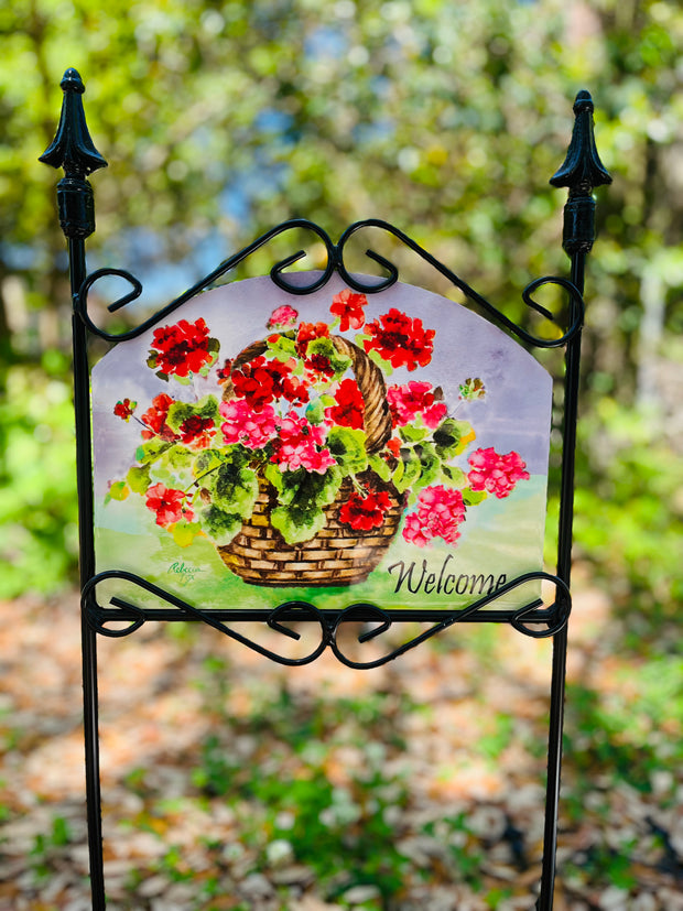 Geranium Basket Welcome Garden Sign